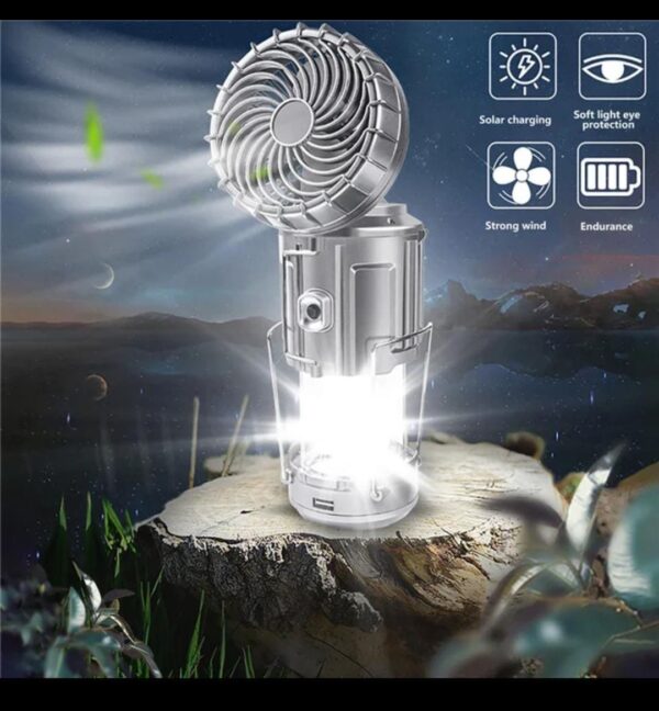 6 in 1 portable outdoor LED camping lantern with fan solar charge  by ITEMSVERSE